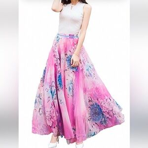 Afibi Full Maxi Skirt Chiffon Fully Lined Pink and Blue Fairy Faerie Size 3XL
